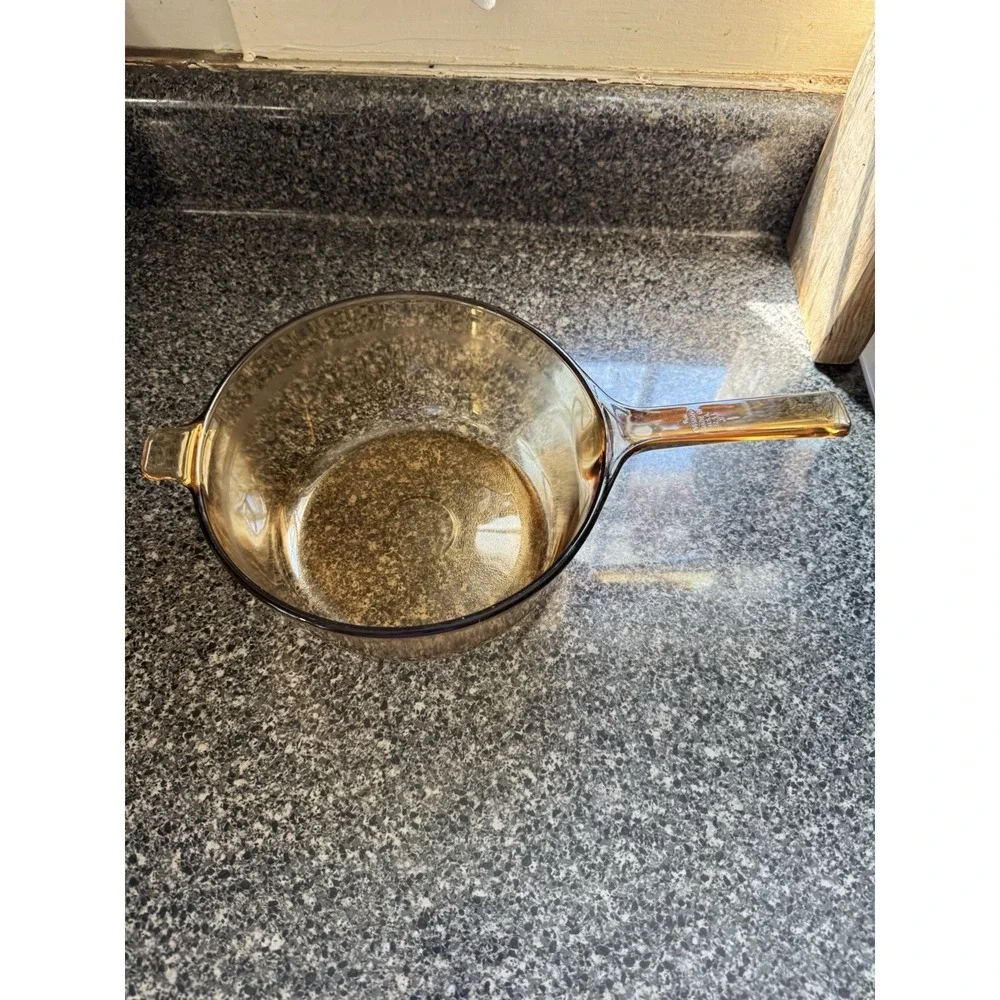 Vintage Corning Vision Ware Amber 2.5L Glass Saucepan Pot USA. No Lid
